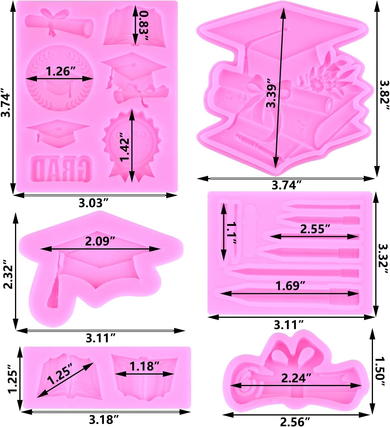 Set 6 moldes silicona decoración pasteles y cupcakes