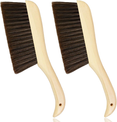 2 Cepillos Escoba Mano Mango Madera para Hogar y Automóvil Marrón