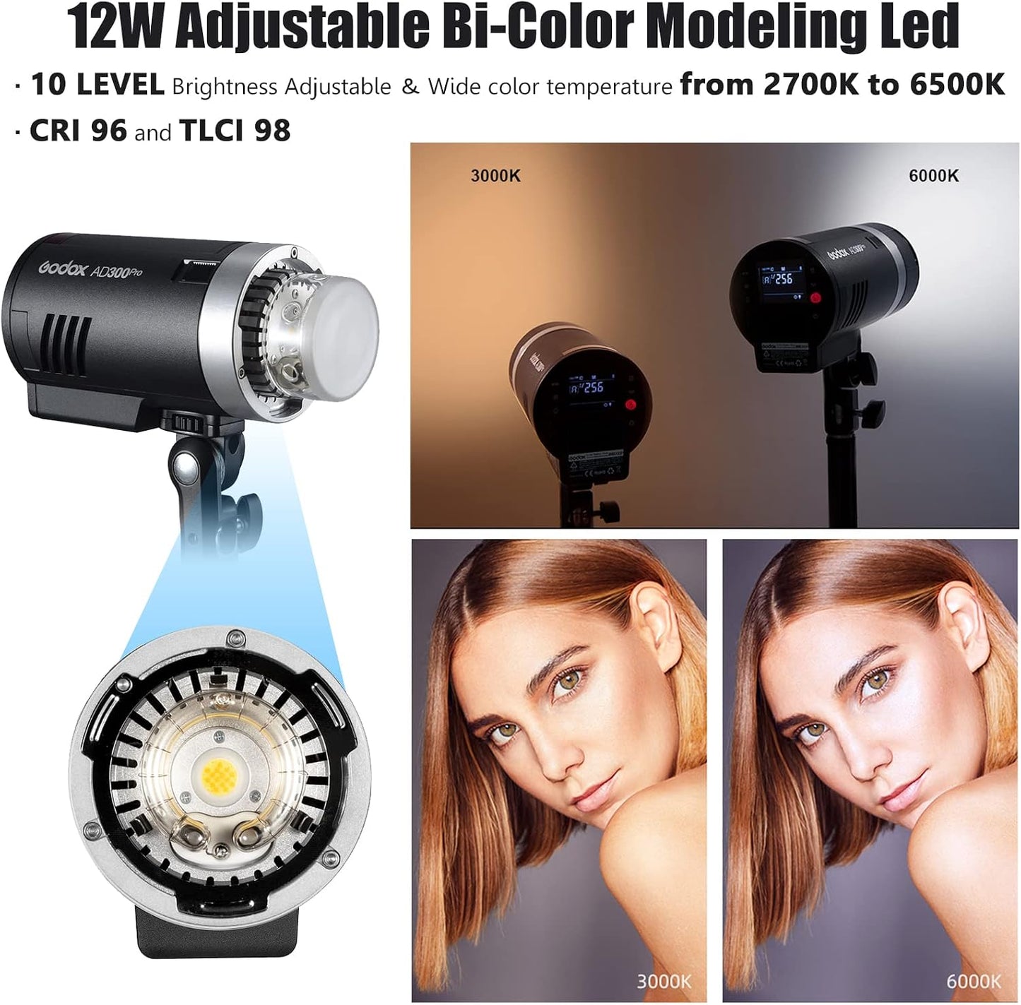 Luz estroboscópica exterior 300W TTL HSS bicolor batería litio