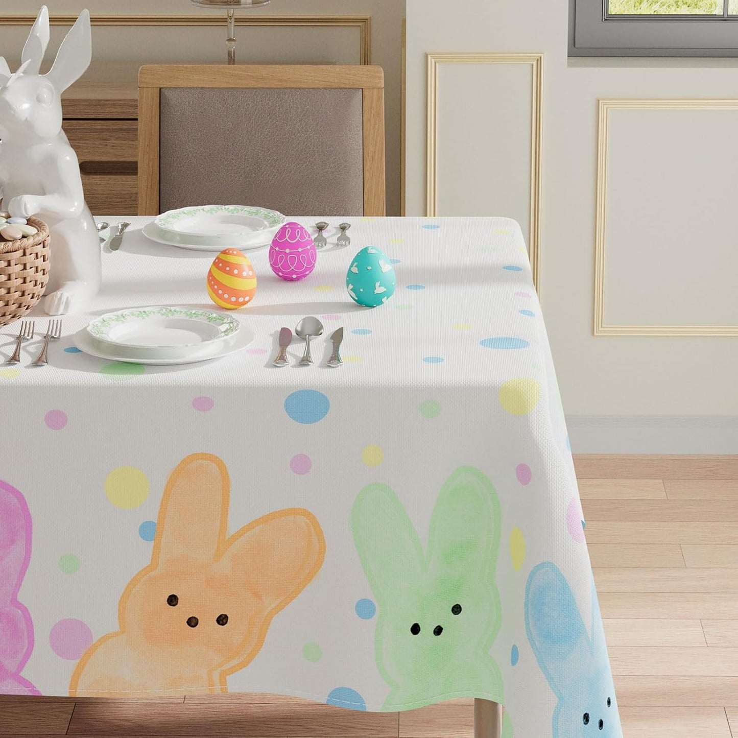 Mantel rectangular con lunares lindos conejos Pascua 52x70 pulgadas