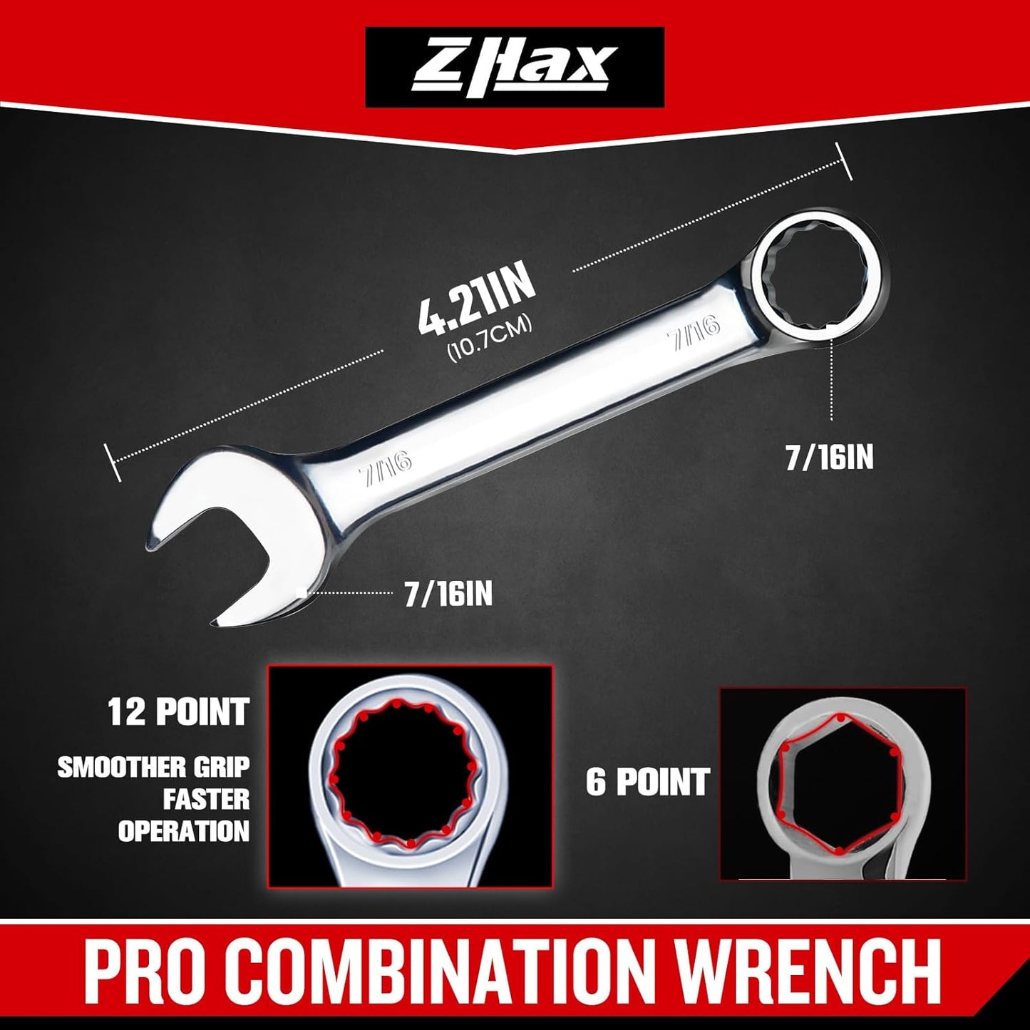 Llave combinada SAE 7/16 pulg 12 puntos acero forjado