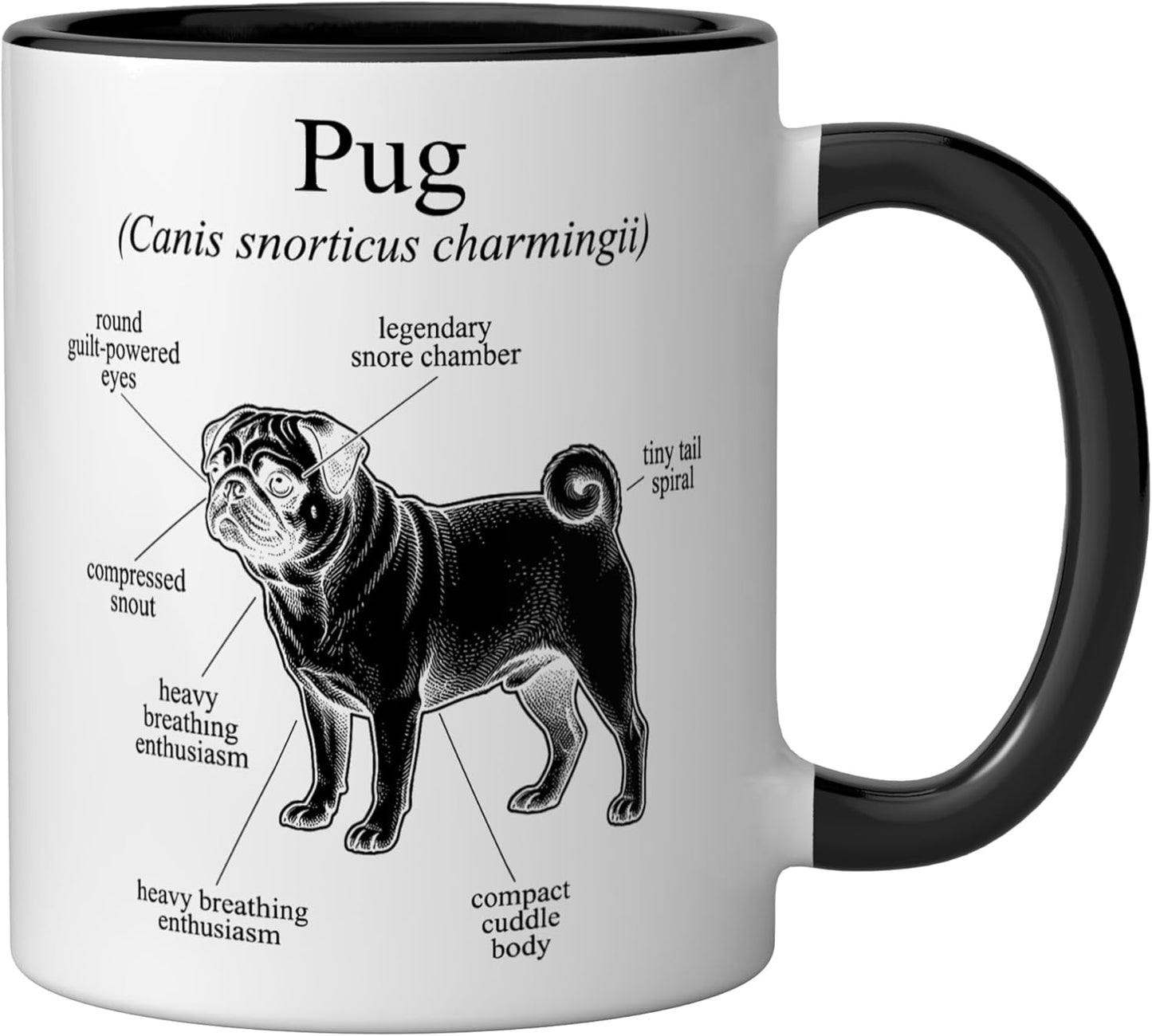 Taza de cerámica con diagrama divertido de un pug