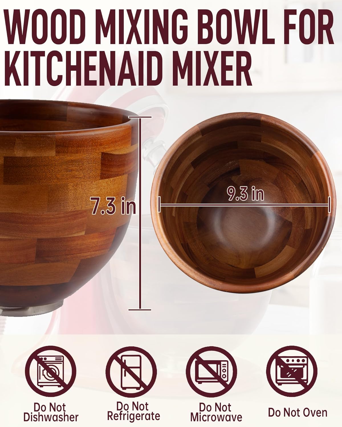 Tazón madera comp KitchenAid 4.5-5qt base acero inox