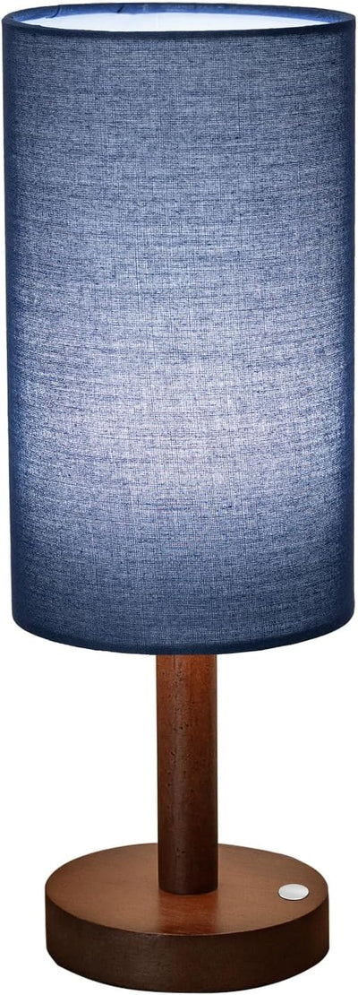 Lámpara mesa noche pantalla lino base madera