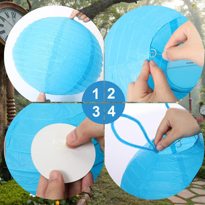 7 Linternas Papel Oruga Azul Decoración Fiesta 12pulg