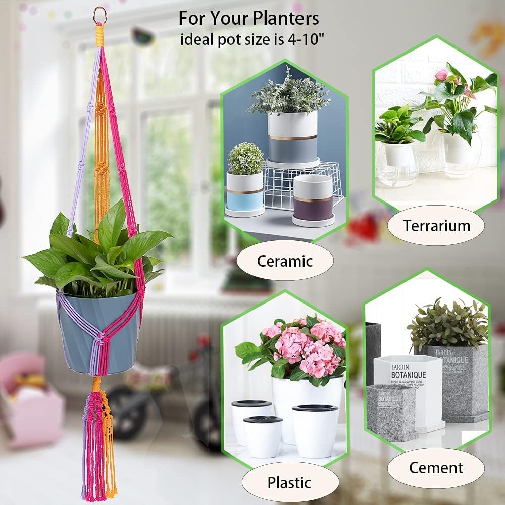 Colgador macramé arcoíris 2 ganchos soporte plantas