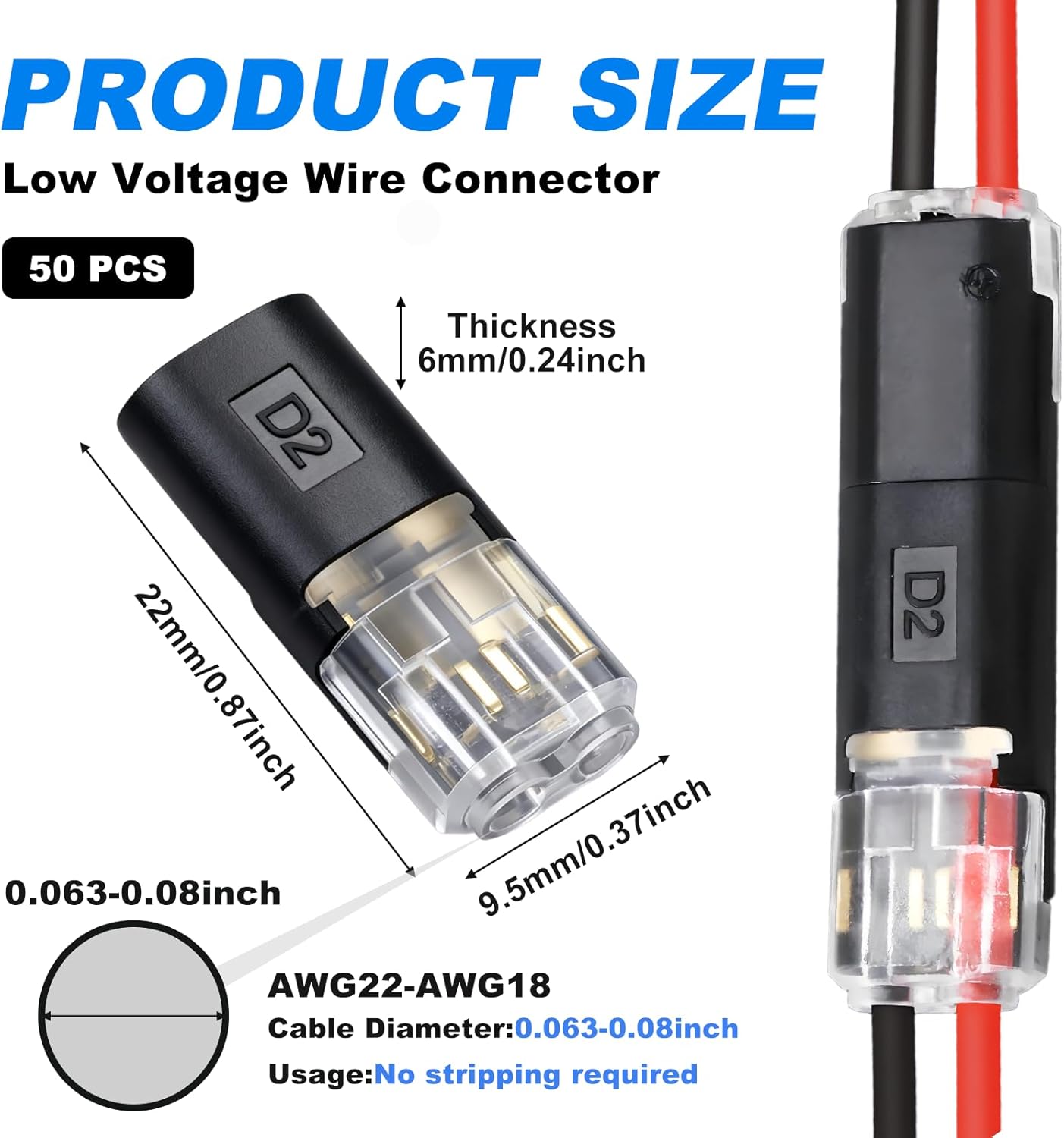 50 Conectores LED Doble Alambre Sin Corte Cables