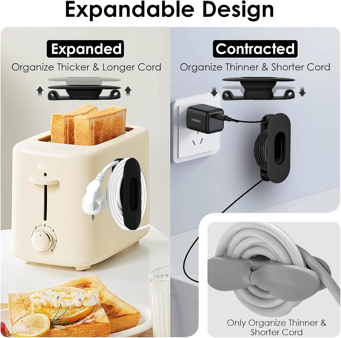 Organizador de cables para electrodomésticos ajustable con soporte