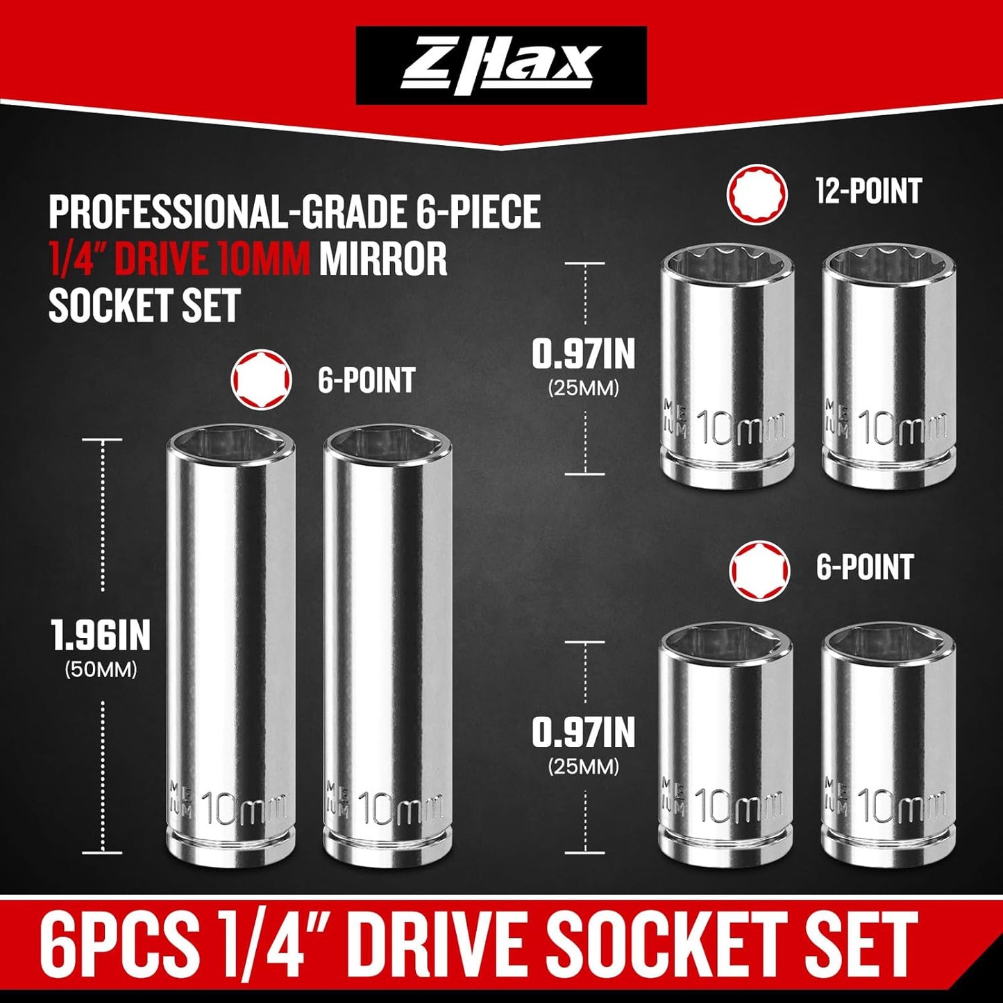 Juego llaves vaso 0.394pulg 6uds 1/4 pulg 6 y 12 puntos