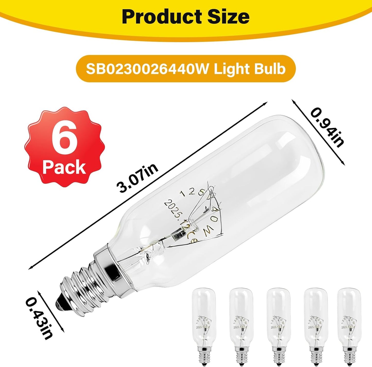 6 Bombillas E12 40W T8 Regulable Blanco Cálido Repuesto Broan