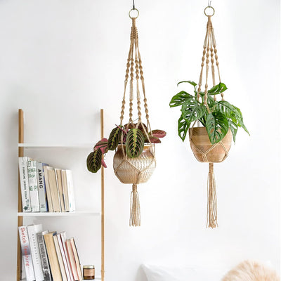 Cesta colgante macramé cuerda yute 4 correas 34pulg Marrón