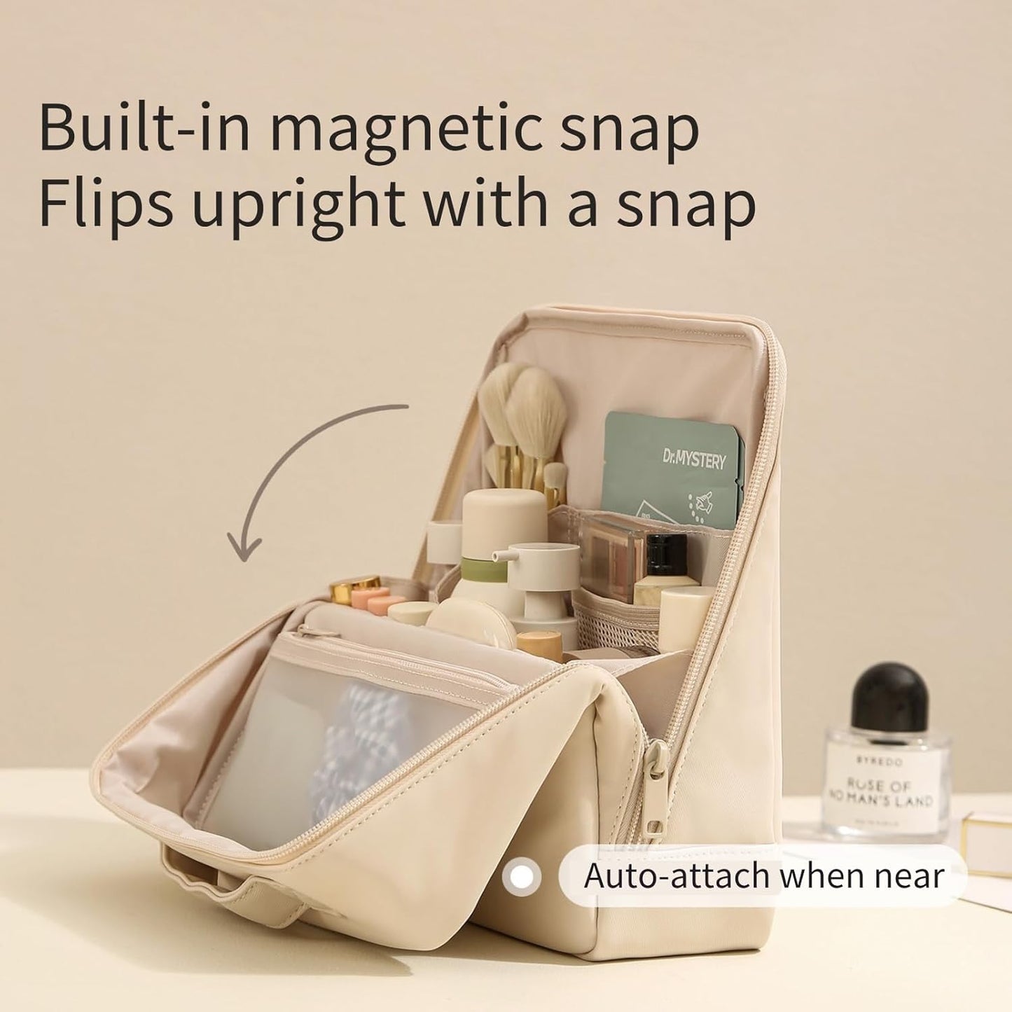 Bolsa maquillaje magnética plegable con compartimentos para viaje