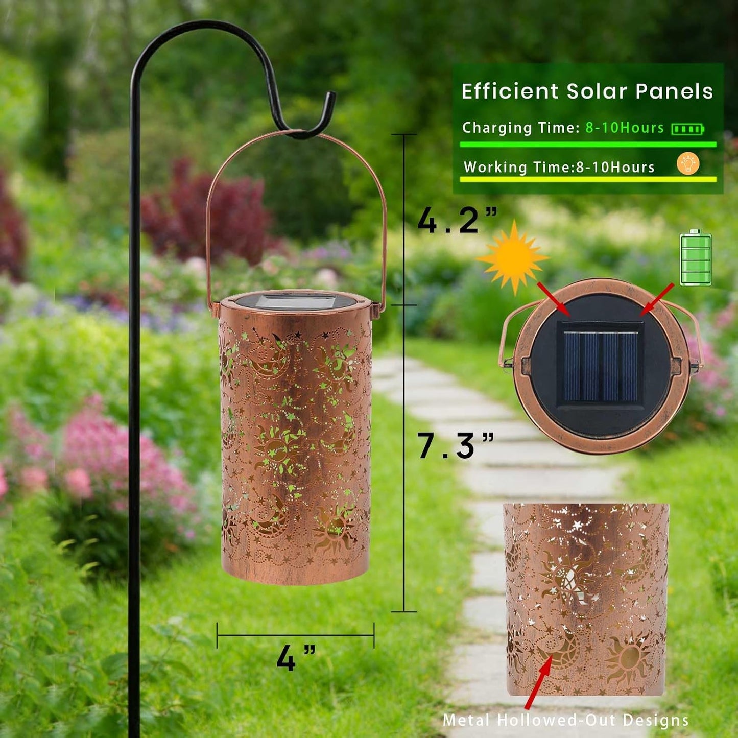 Farol solar impermeable con patrones estrella luna para exteriores