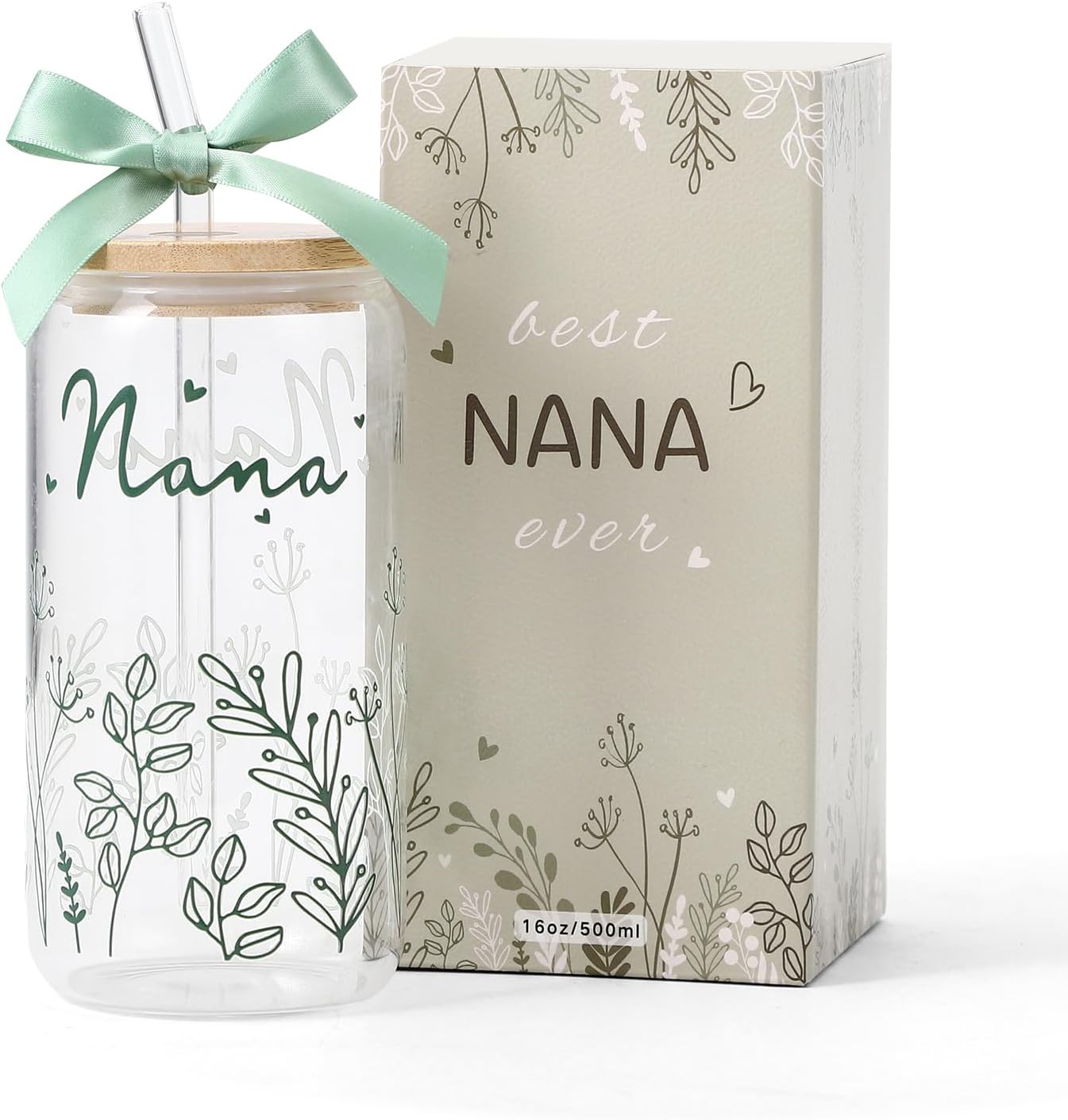 Taza de vidrio para abuela con tapas y pajitas 16 oz