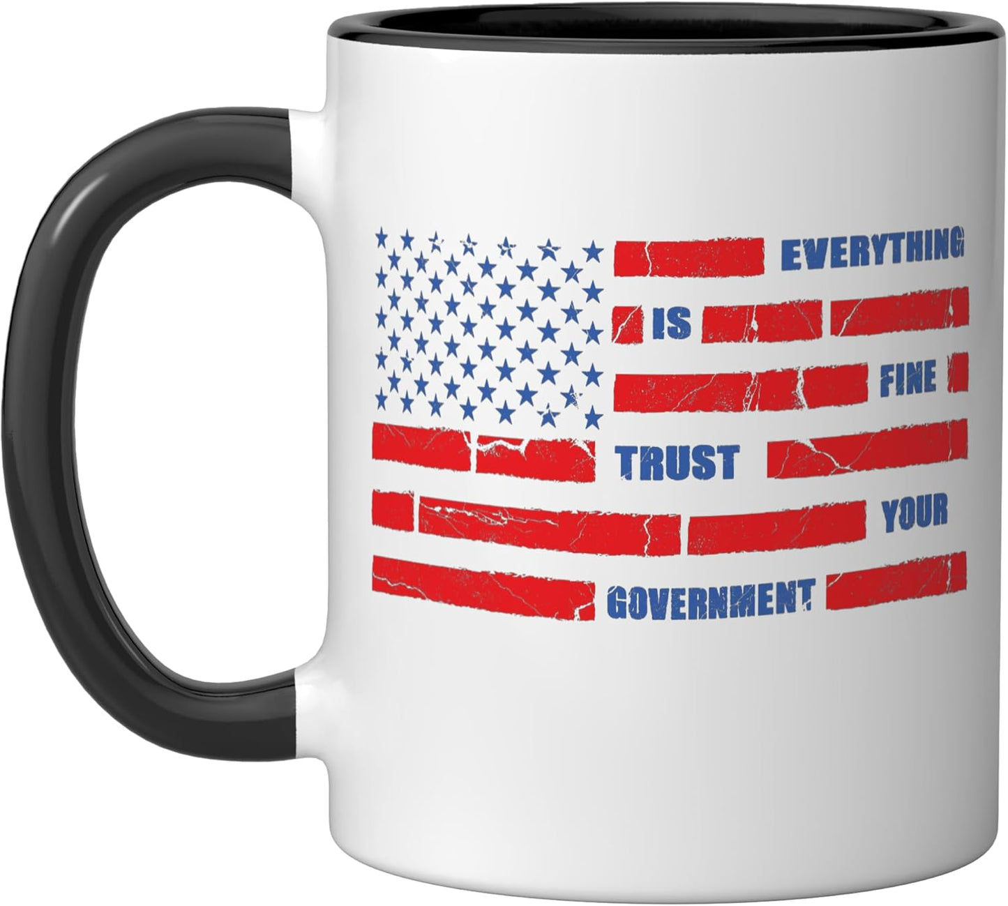 Taza cerámica humor político todo bien confía en el gobierno negro/blanco