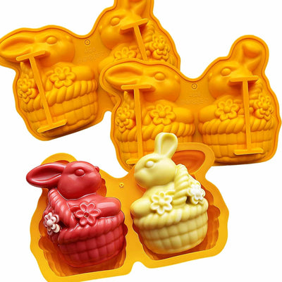 Paquete de 3 moldes de silicona para chocolate de conejo de Pascua y cupcakes