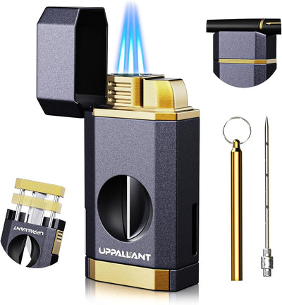 Encendedor triple llama con cortador V soporte recargable butano
