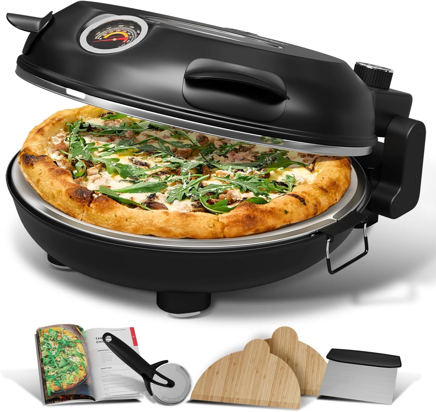 Horno eléctrico pizza interior 12pulg portátil negro