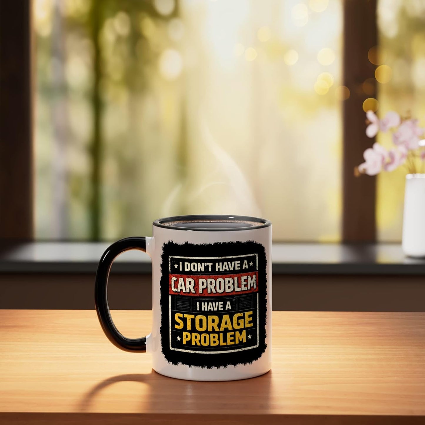 Taza cerámica humor garage storage negra/blanca