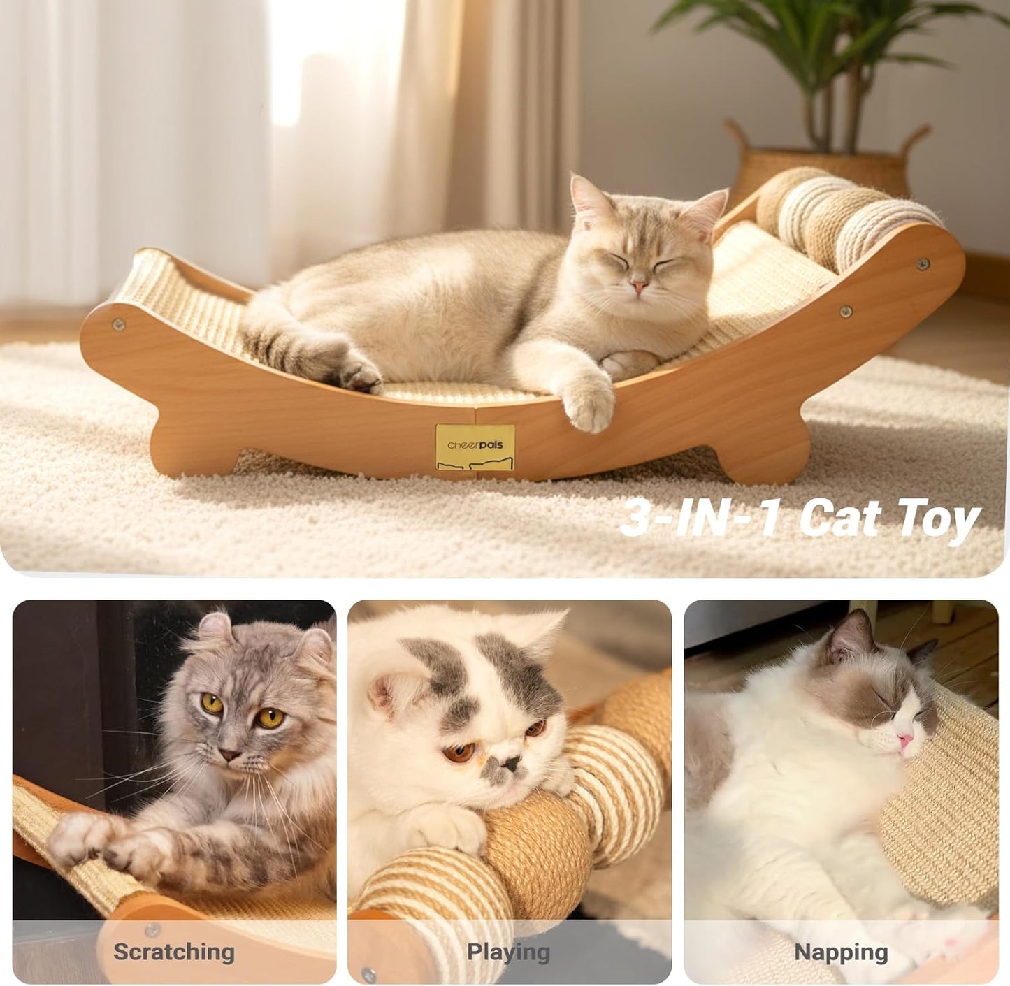 Cama rascador sisal para gatos poste hamaca madera tamaño grande