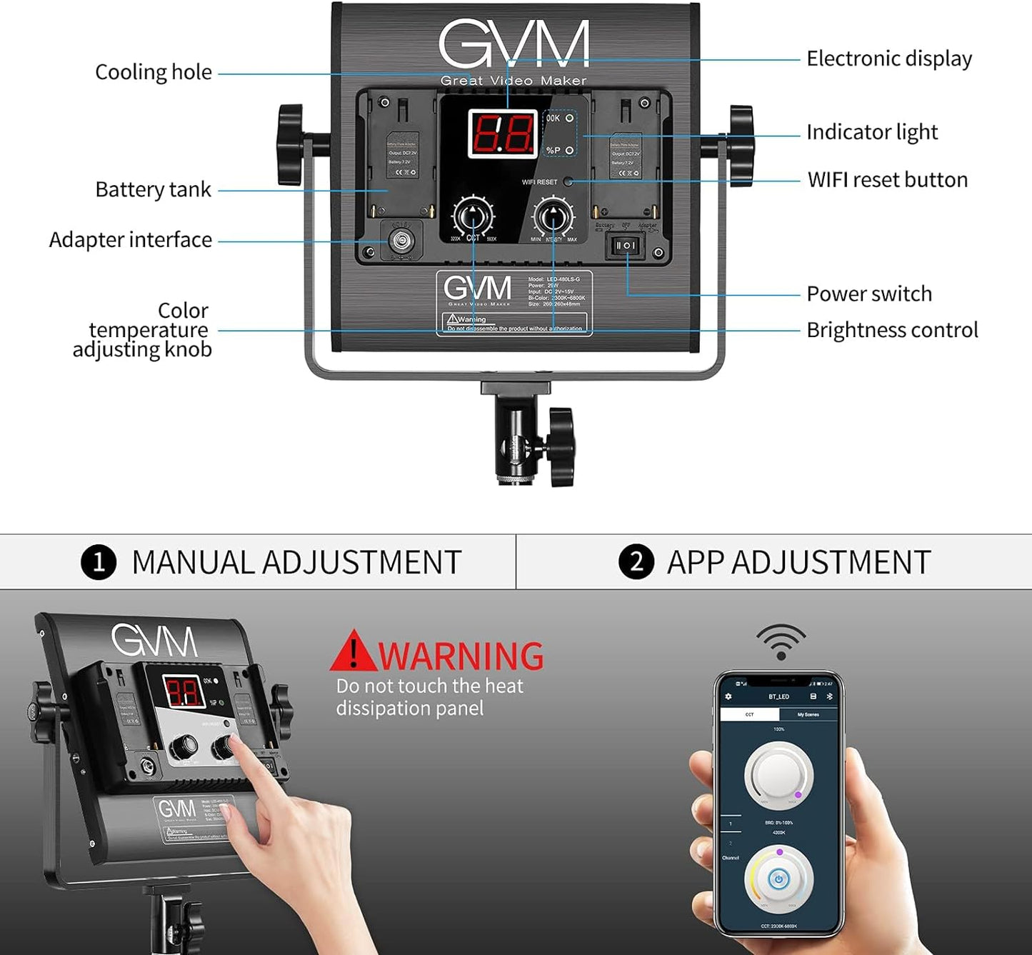 2 Kits Luz LED Video CRI97 Control APP Bicolor 2300K~6800K