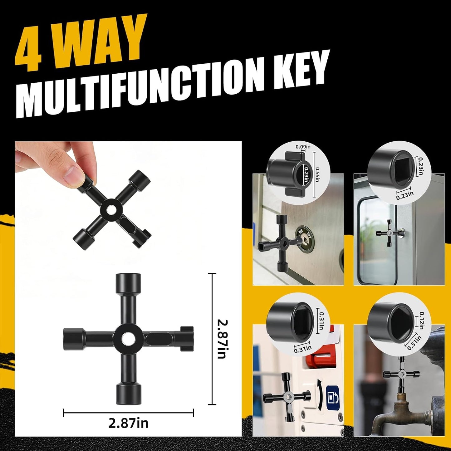 Llave medidor agua 17pulg 4 vías mango T acero refuerzo