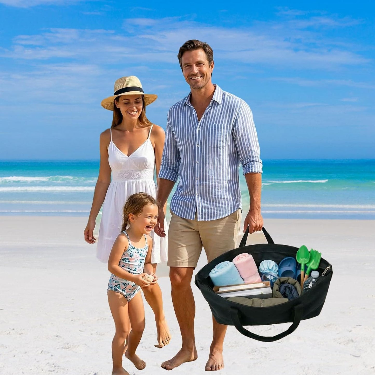 Bolsa playa grande con bolsillo impermeable para mujer