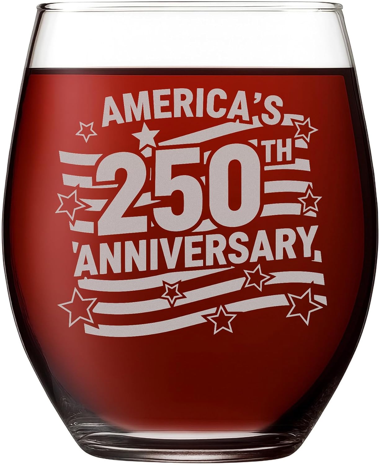 Copa de vino grabada con emblema patriótico America's 250th Anniversary