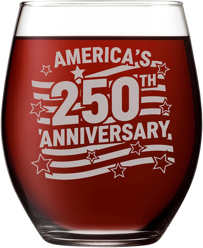 Copa de vino grabada con emblema patriótico America's 250th Anniversary
