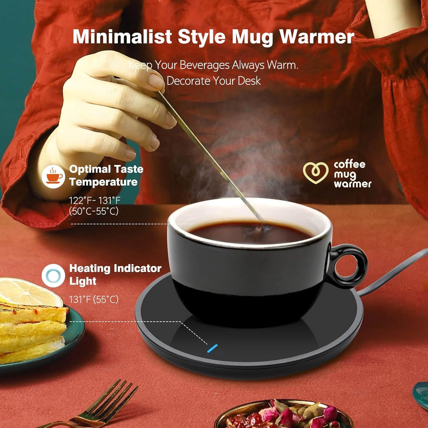 Calentador de taza de café eléctrico con sensor automático y LED