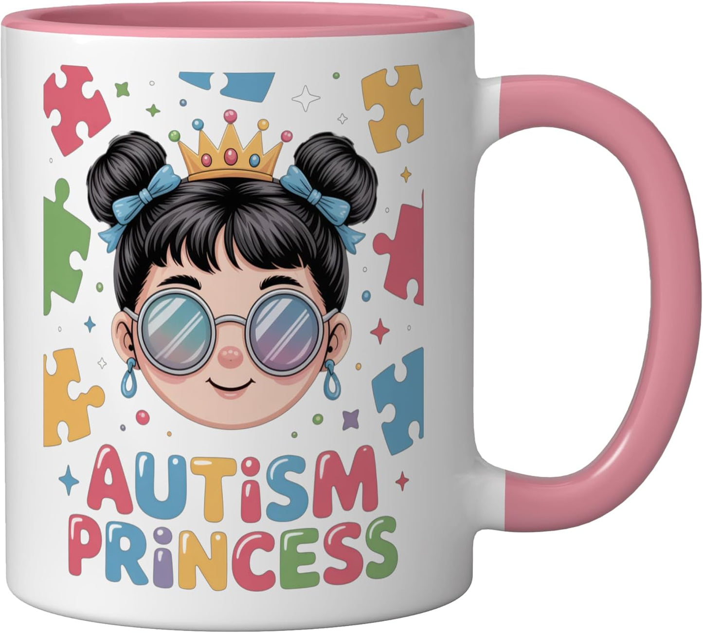 Taza Cerámica Princesa Autismo Con Corona Rosa/Blanca