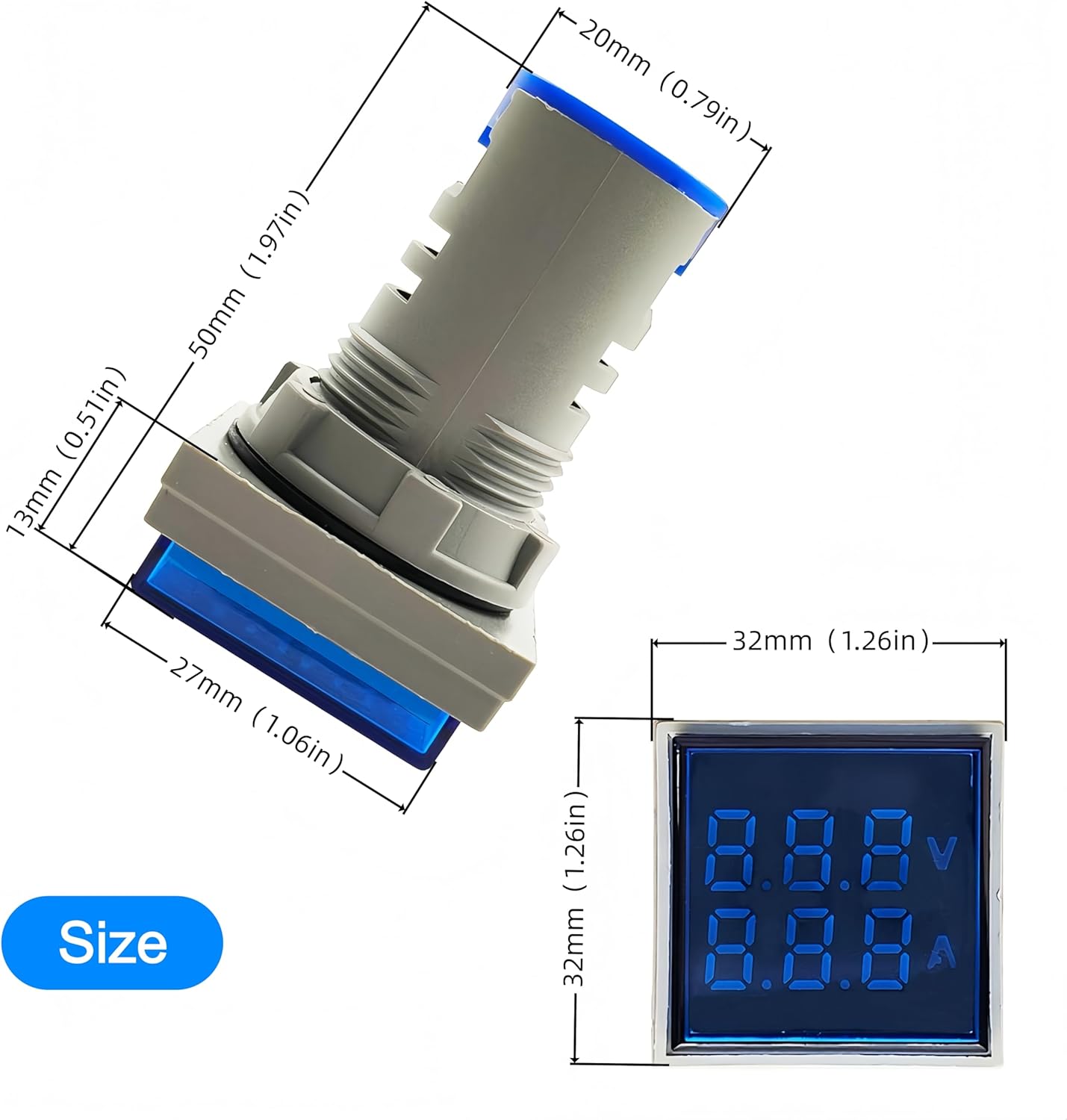 Medidor corriente voltaje CA 2en1 pantalla LED azul