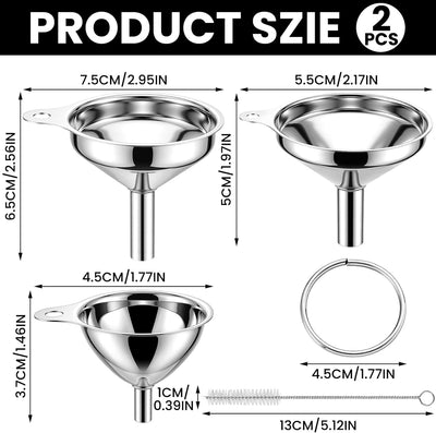 6 Embudos Acero Inox 3 Tamaños para Líquidos Aceites Polvos