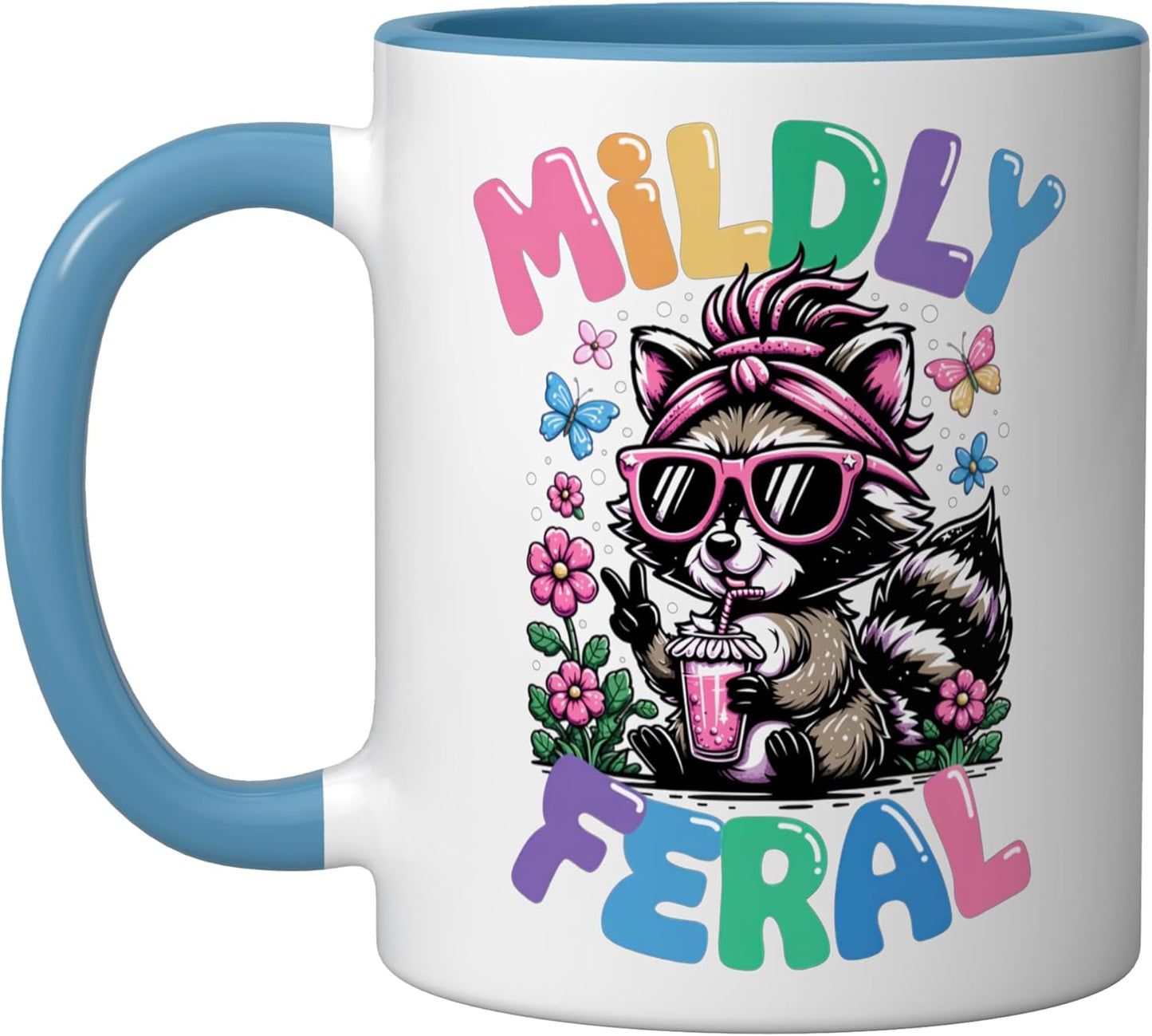 Taza cerámica con meme humorístico de mapache