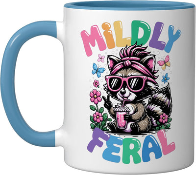 Taza cerámica con meme humorístico de mapache