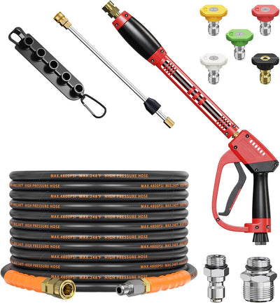 Kit manguera lavadora presión 4800 PSI acero trenzado 25pies