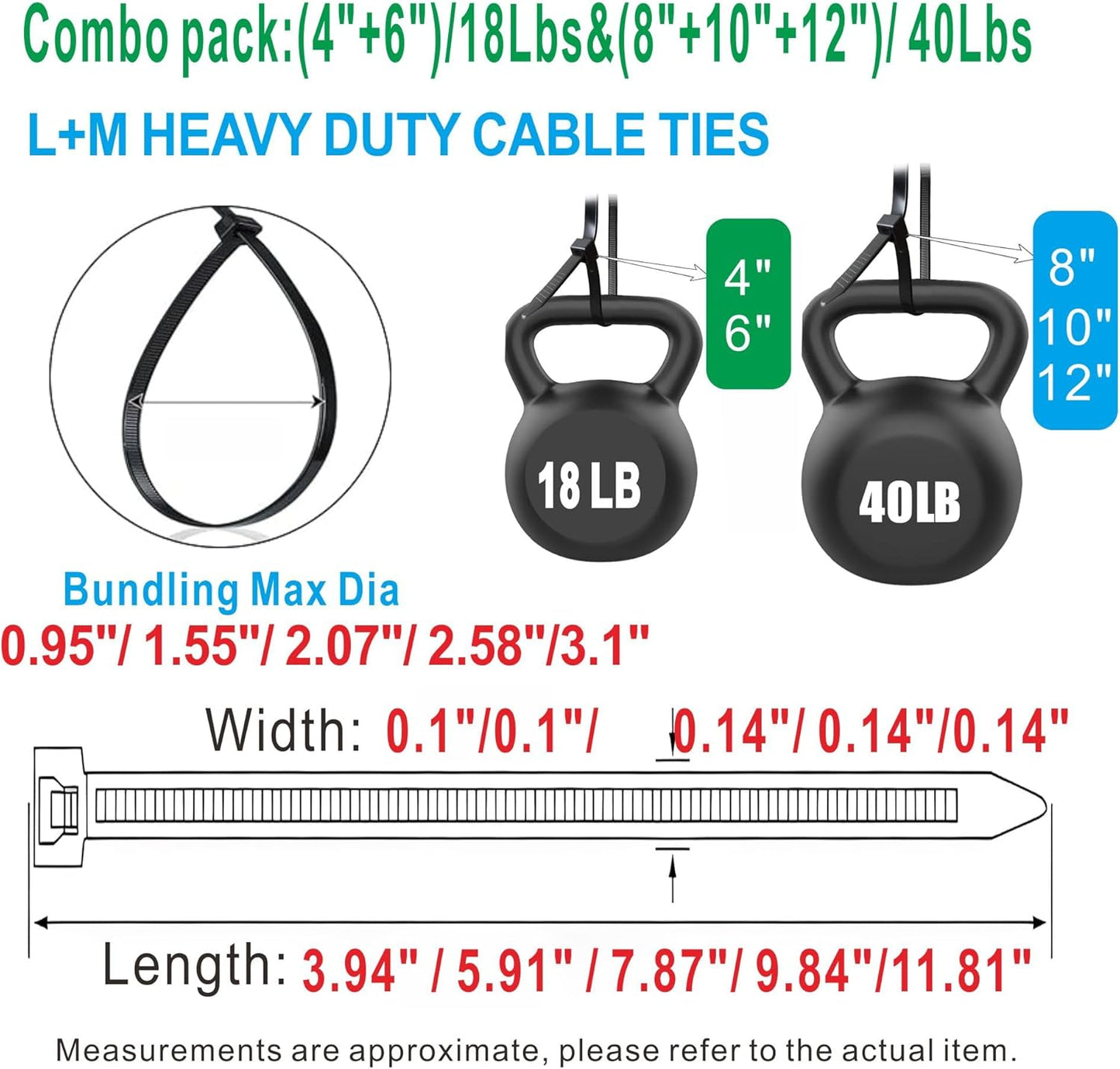Pack 1000 Cintas Nylon Negro 4-12pulg AutoBloqueante Resistente