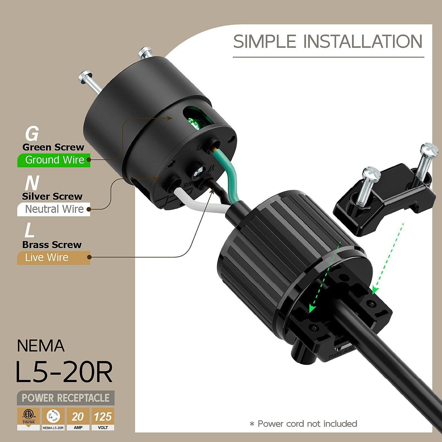Conector Nema L5-20R 20A 125V enchufe hembra grado industrial