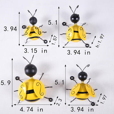 Juego 4 decoración abejorros metal amarillo y negro jardín