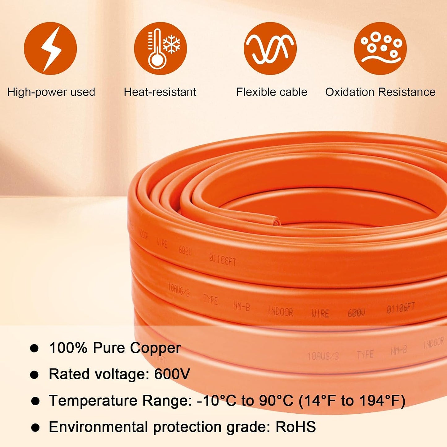 Cable 10/3 con tierra 60ft 100% cobre puro