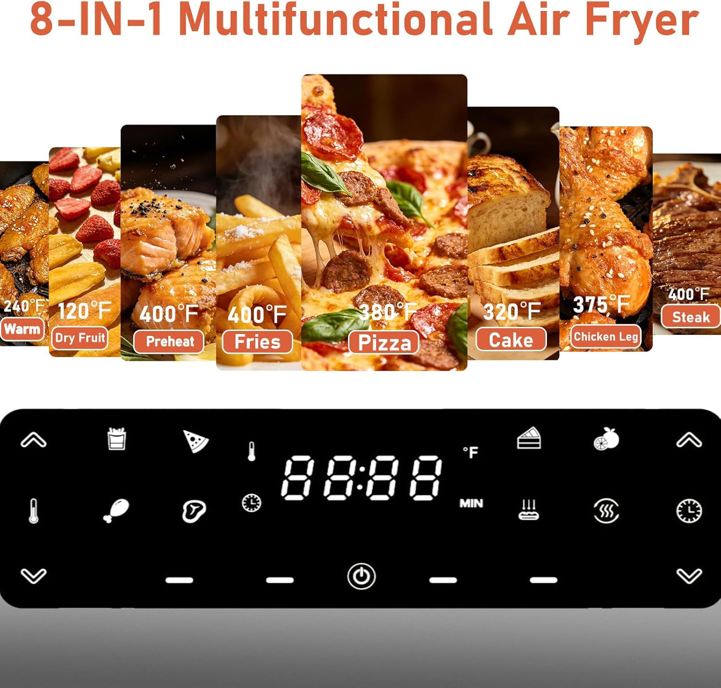 Freidora de aire 8en1 4qt compacta con ventana gris