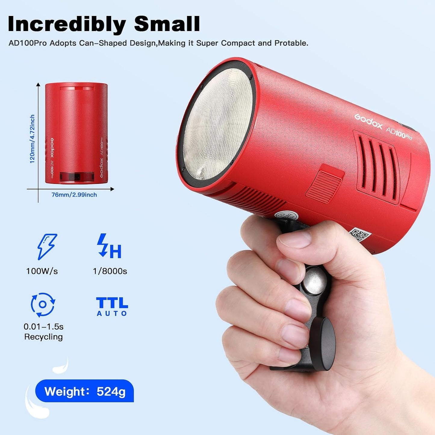 Flash estroboscópico AD100Pro 100Ws batería 2600mAh inalámbrico