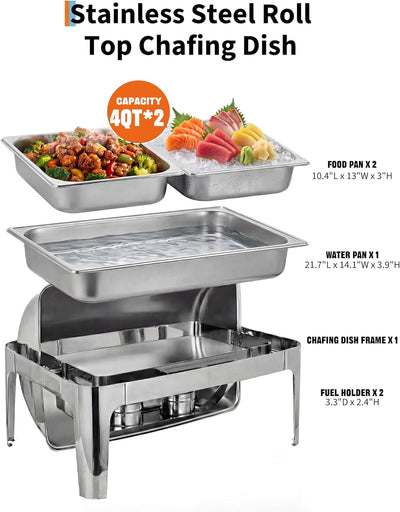 Set Chafer Acero Inox 8qt Tapas Abatibles para Eventos