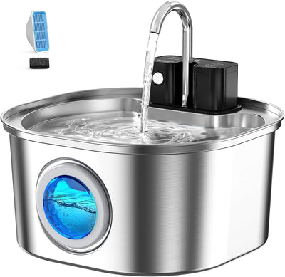 Fuente agua gato acero inox 3.2L inalámbrica con bomba silenciosa