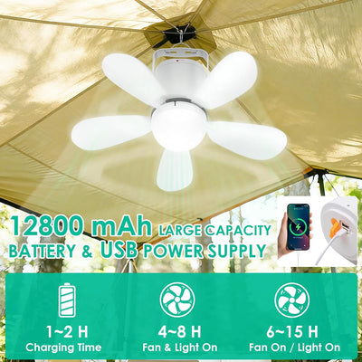 Ventilador techo portátil con luz inalámbrica recargable