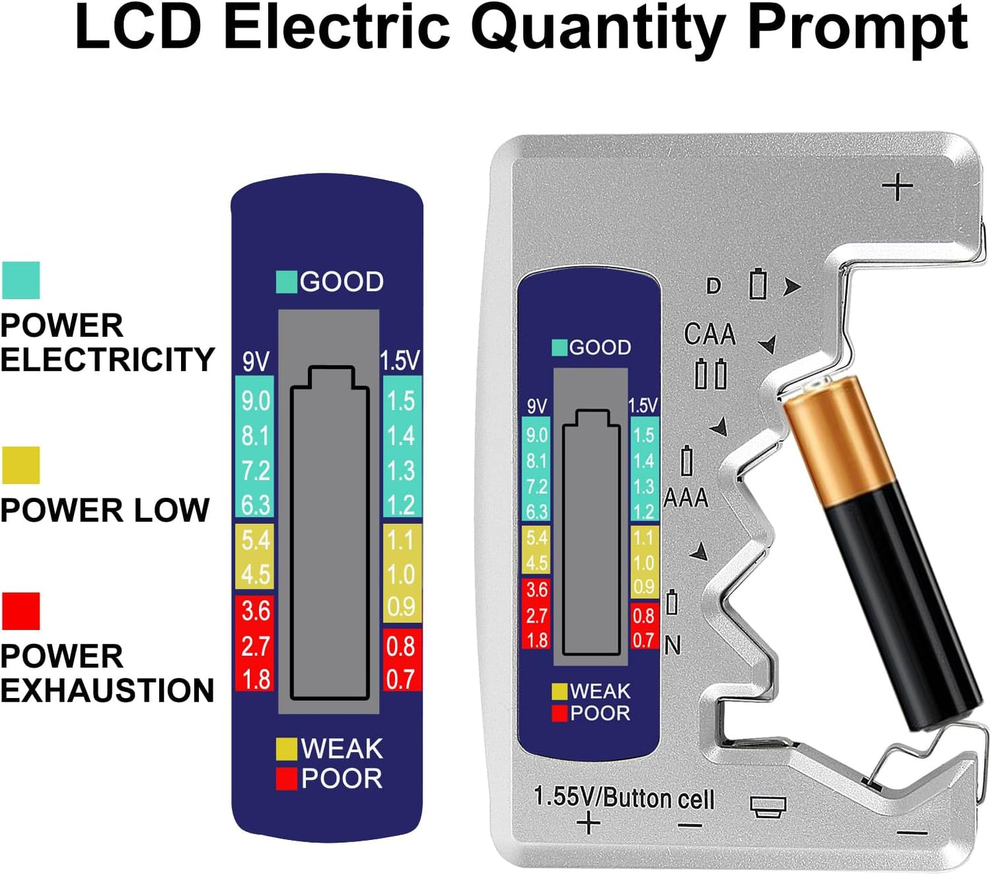 Probador baterías universal pantalla LCD AA AAA C D 9V