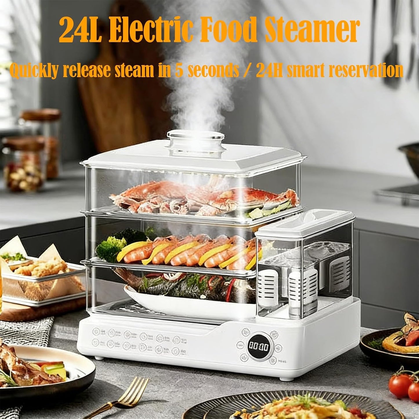 Vaporera eléctrica 25qt 3 niveles 800w sin BPA