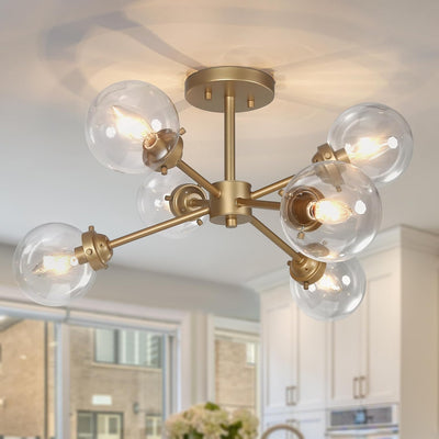 Lámpara techo semiempotrada 6 luces dorado vidrio transparente