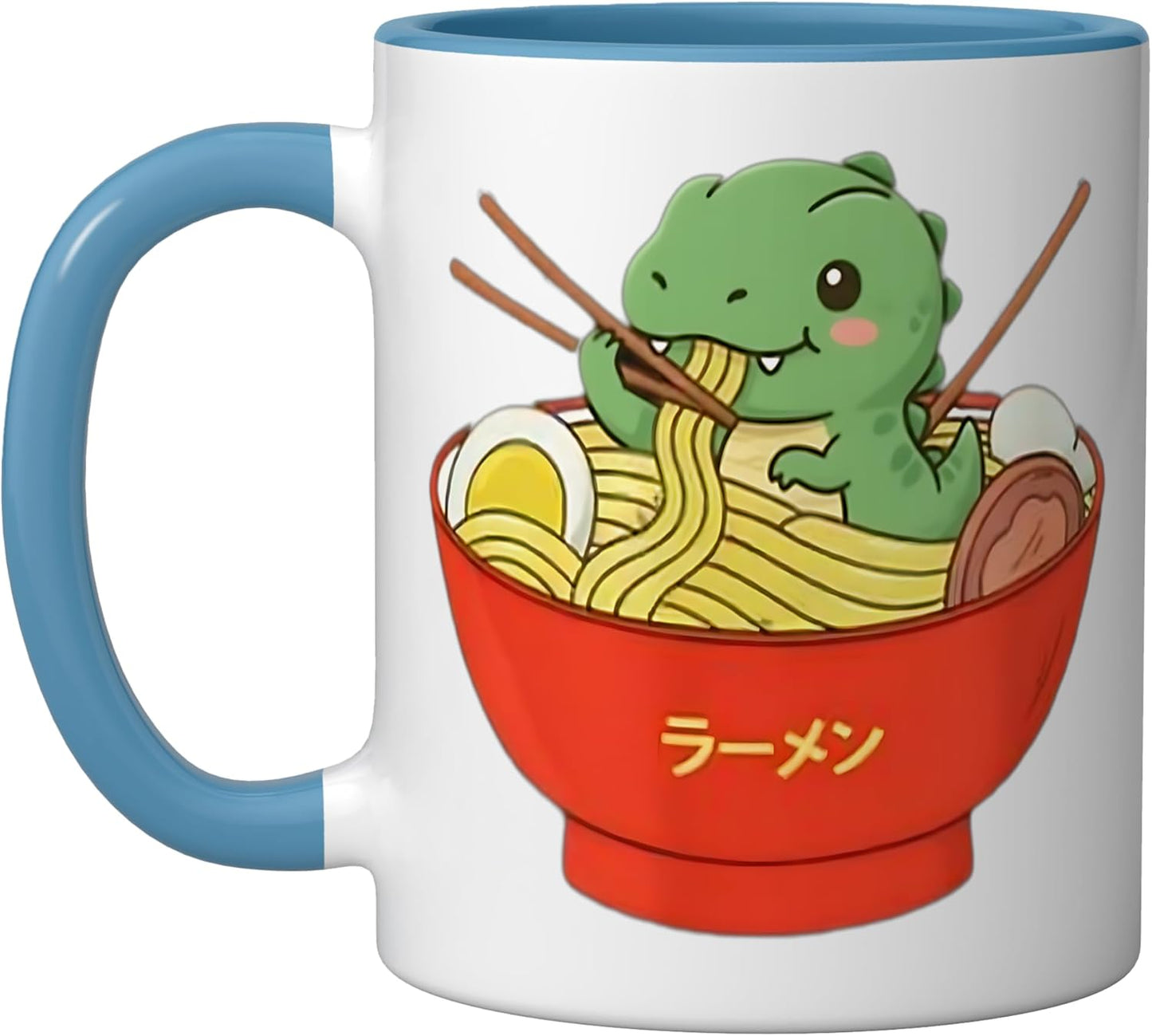 Taza de cerámica para ramen anime dinosaurio T-Rex azul/blanco