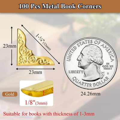 100 Protectores Esquina Metal Dorado para Libros y Fotos
